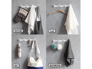Porte-manteau mural avec 4 crochets pour salle de bain, chambre et cuisine (blanc, 1 pièce