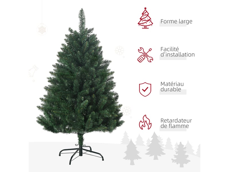  Sapin de noël artificiel 305 branches avec pied croix acier amovible vert ø 85 x 120h cm  - Conforama D