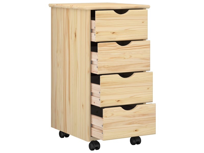  Caisson roulant de bureau, meuble de rangement 34 x 39 x 65,5 cm bois de pin massif marron  - Conforama C