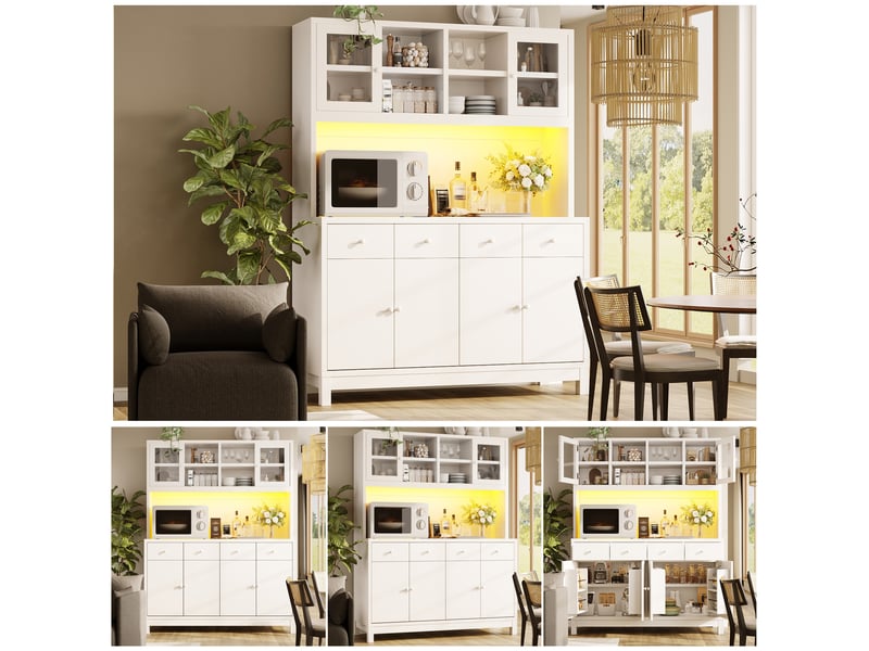 Buffet de rangement - buffet haut 140 x 38,5 x 180 cm, ports usb et usb-c, éclairage led, 140 x 38.5 x 180 cm, blanc - Conforama B