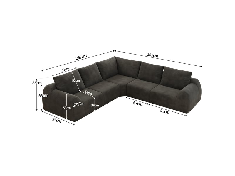  Canapé d'angle 267x267x85 cm 5 places sans montage gris foncé  - Conforama E