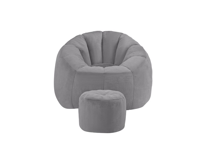 Pouf 105x105x70 cm avec repose-pieds, forme fleur, mousse et polyester gris - Conforama A