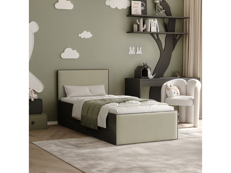  Lit coffre sashi - 90x200 cm - avec matelas - tissu velours - noir gris-vert SASHI - Conforama B