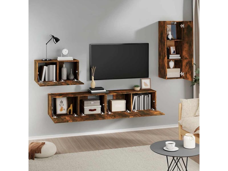  Ensemble de meubles tv 4 pcs chêne fumé bois d'ingénierie shl49263  - Conforama C