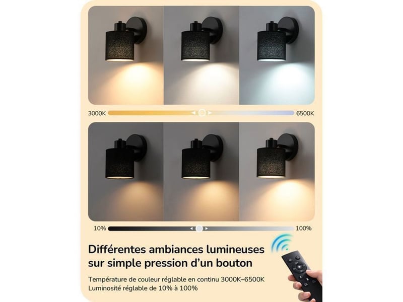  Applique murale led 2pcs orientable dimmable avec telecommande e27 3000-6500k 370618_AACSC59500_6_DROPFR - Conforama C