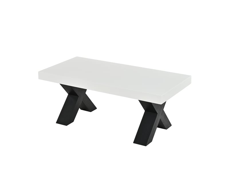  Table basse rectangulaire 100x50 cm plateau blanc brillant pieds en x noirs  - Conforama A