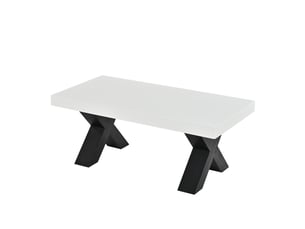 Table basse rectangulaire 100x50 cm plateau blanc brillant pieds en x noirs