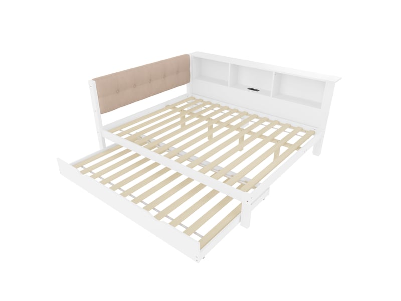  Lit banquette 140x200 lit gigogne en bois de pin blanc avec port usb et led  - Conforama A