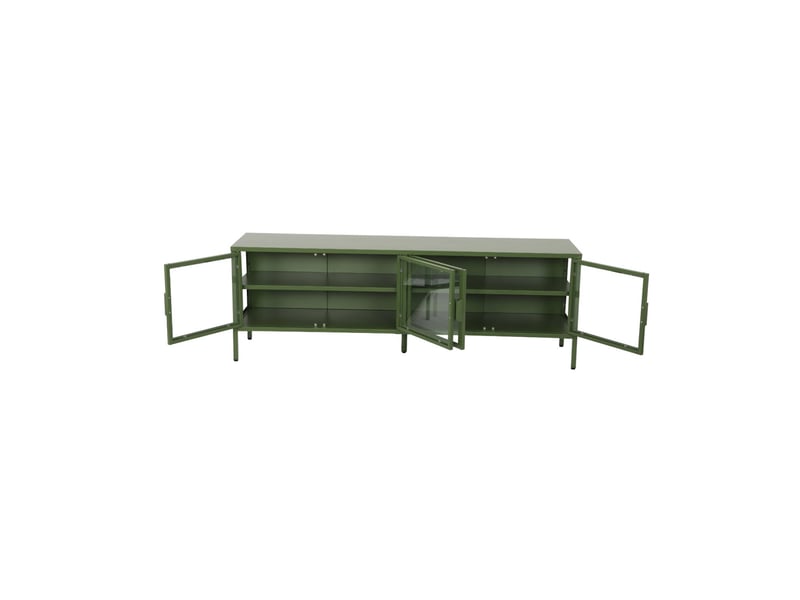  Meuble tv industriel métal et verre trempé 4 portes 160cm vert - arkansas  - Conforama C