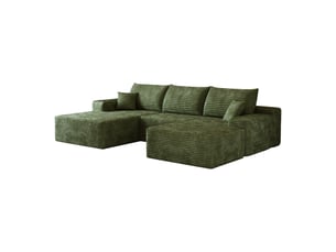 Canapé d’angle modulable 270 x 175 x 83 cm 3 places avec pouf, méridienne en l, sans montage, vert