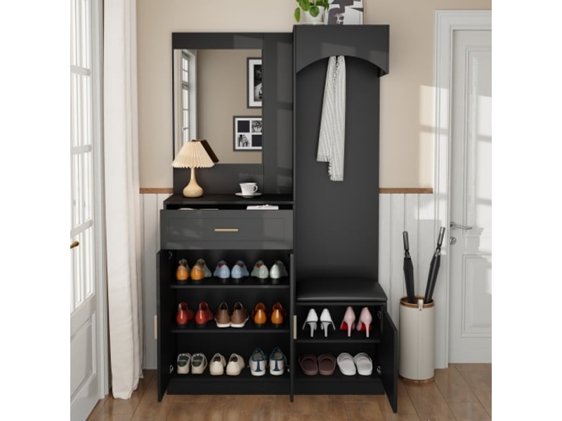  Armoire miroir compacte 2 en 1 - penderie et meuble à chaussures intégré - rangement d'entrée multifonction  - Conforama E
