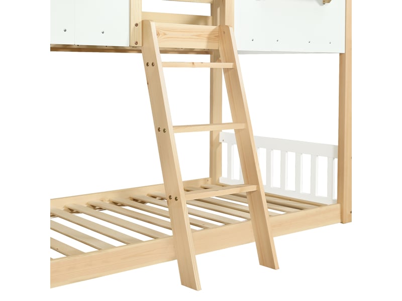  Lit superposé cabane enfant 2 x 90 x 200 cm blanc et naturel Fay Lum - Conforama E