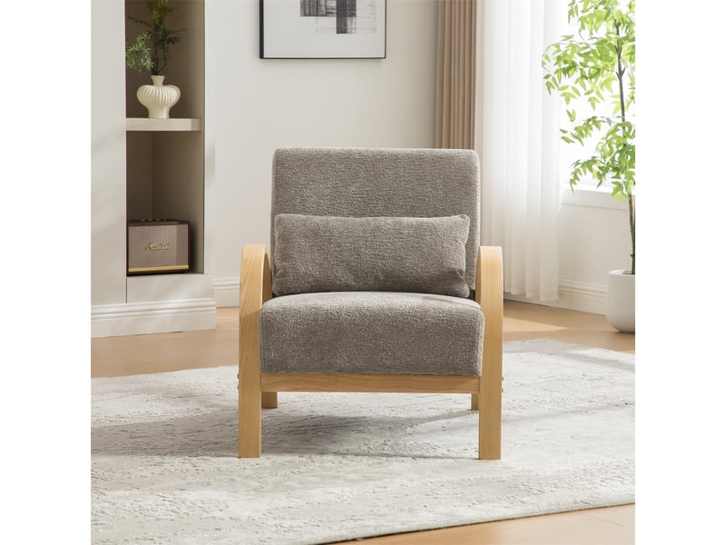  Fauteuil lounge scandinave - 82x70x83.5 cm - tissu chenille doux &amp; pieds en bois massif - design moderne sans accoudoirs - gris  - Conforama C