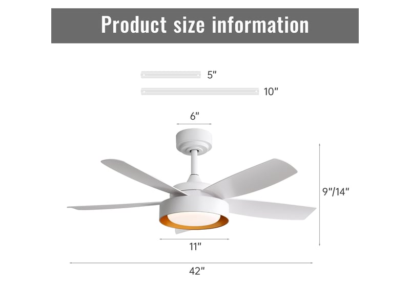 Ventilateur de plafond led 42, moteur dc réversible, variateur, abs blanc  - Conforama C