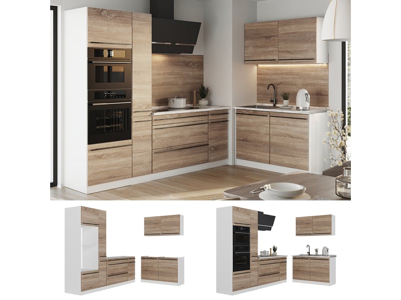  Vicco cuisine en angle, sonomablanc, 230 x 120 cm plan de travail anthracite  - Conforama D