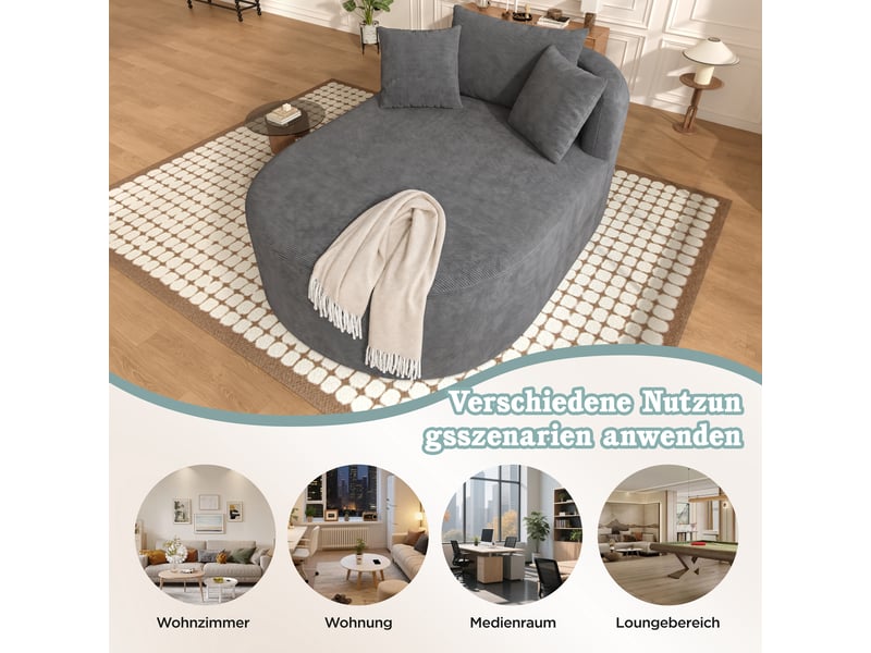  Fauteuil relax ovale à assise profonde  - sans montage, velours côtelé gris foncé 170 × 112,5 × 83 cm  - Conforama E