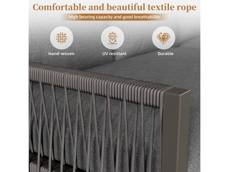 Salon de jardin d'angle 7 places gris avec coussins confortables et table - ensemble extérieur - Conforama E