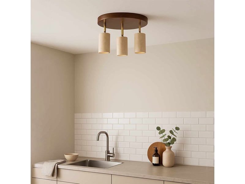  Luminaire rond avec 3 spots orientables en travertin et effet bois iris  - Conforama E