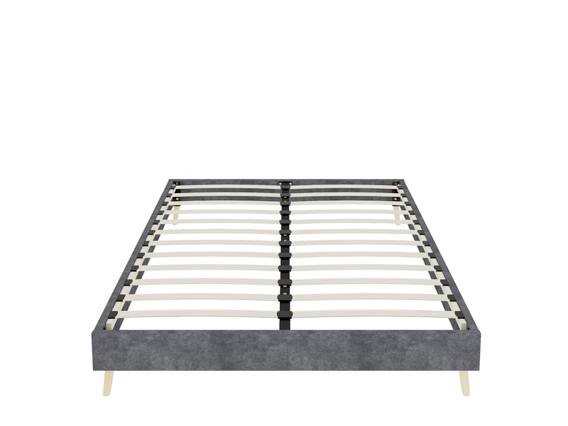  Cadre de lit, lit double 160x200 cm, cadre bas, velours gris, sans matelas  - Conforama R