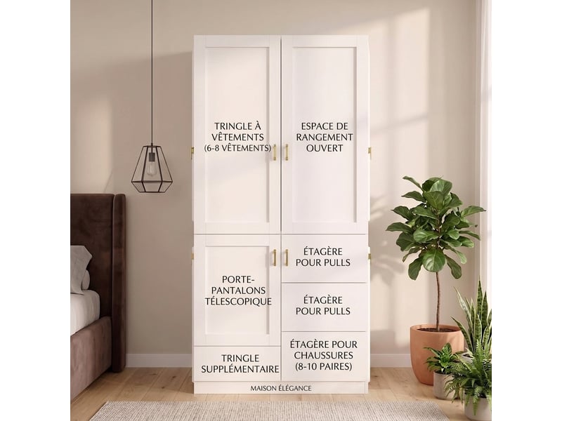  Armoire 6 portes penderie 180x50x200 cm chêne artisan et blanc  - Conforama C