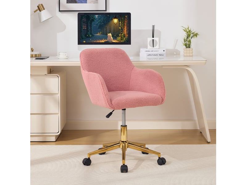  Fauteuil de bureau pivotant réglable 58x58x86 cm en tissu bouclette rose  - Conforama B