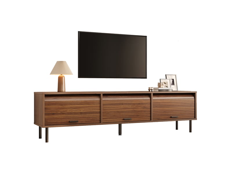  Meuble tv noyer 180 cm 3 portes coulissantes pieds métal noir banc tv pour salon  - Conforama A