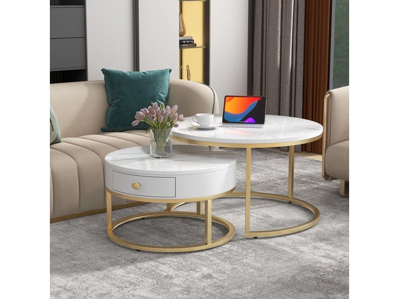  Table basse gigogne marbre - ensemble de 2 tables - finition brillante - 50x50x43.5 cm - mdf 70x70x48cm - Conforama B