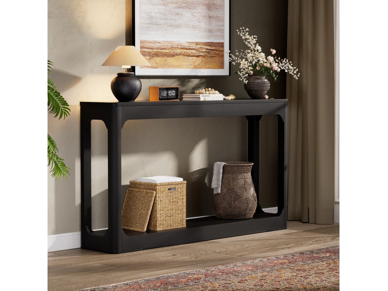  Console 140x30x79 cm en mdf noir avec rangement  - Conforama D