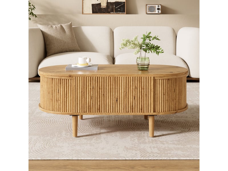  Table basse ovale avec rangement, plateau relevable, finition chêne naturel, 100 x 48 x 54,5 cm  - Conforama W