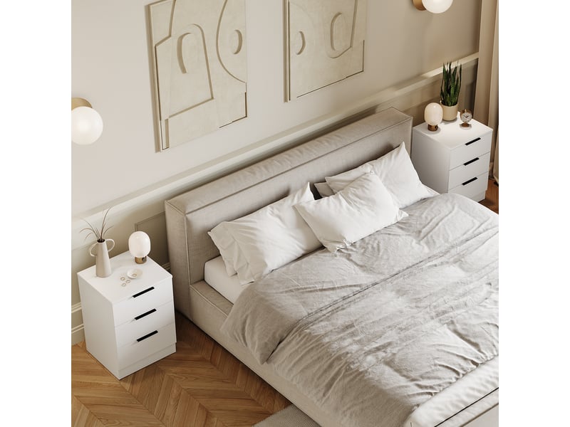  Table de chevet trega 3 tiroirs, commode de nuit, chambre, set de 2, 50x39x28cm, blanc 3332101 - Conforama E