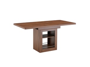 Table à manger extensible effet noyer avec étagère, table de cuisine gain de place pour 4 à 8 personnes