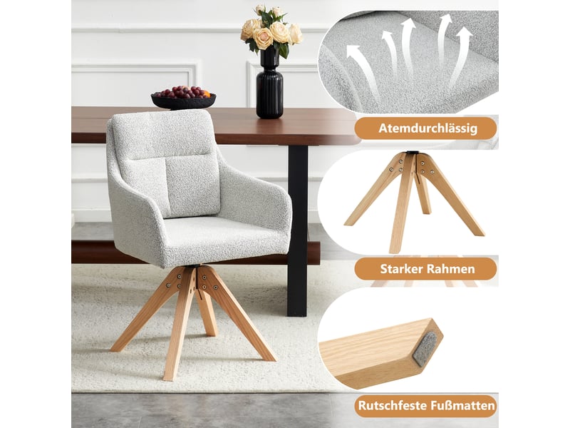  Lot de 2 chaises de salle à manger pivotantes,45x43x87 cm,velours,gris clair  - Conforama D