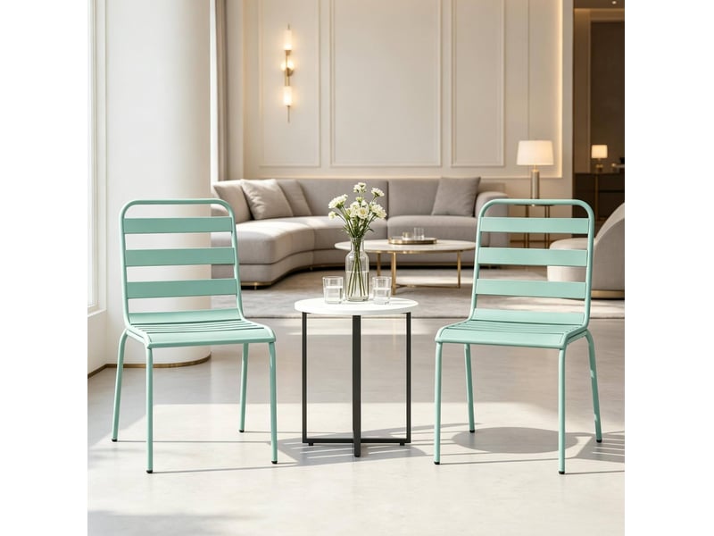  Lot de 2 chaises de jardin empilables 46 x 58 x 78 cm vertes en acier, repas en extérieur, patins réglables  - Conforama B