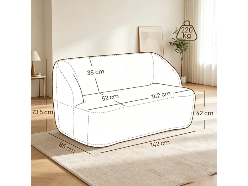 Canapé 2 places, canapé de salon, en tissu bouclé, livré monté, forme incurvée, 142 cm, mobilier pour espace de vie, pour salon - Conforama R