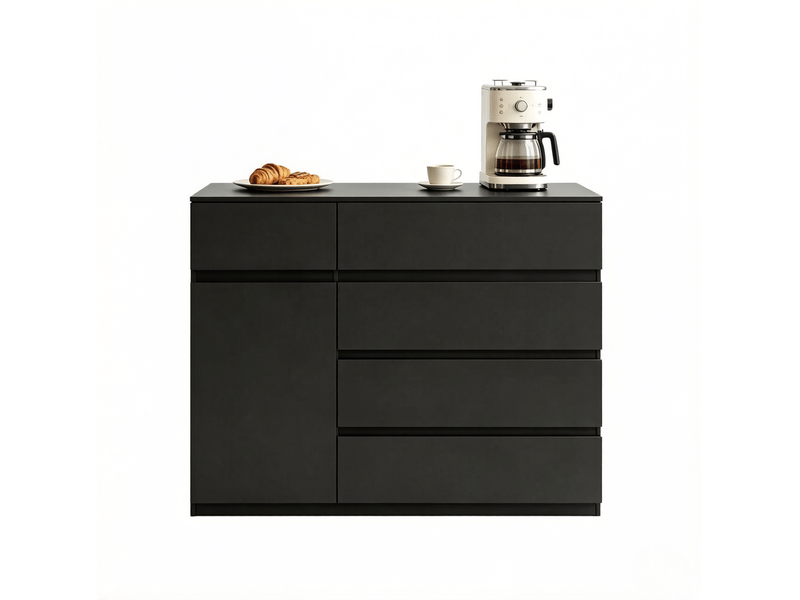 Meuble commode rangement 100x40x80 cm 5 tiroirs noir salon moderne avec portes homvra  - Conforama A
