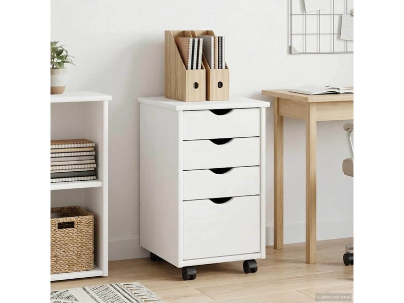 Caisson roulant de bureau avec roue blanc 34 x 39 x 56 cm pin massif - Conforama B