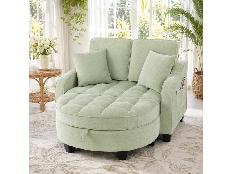  Canapé-lit modenvie 1 place convertible avec pouf de rangement en chenille cyan 132 x 129 x 93 cm  - Conforama B