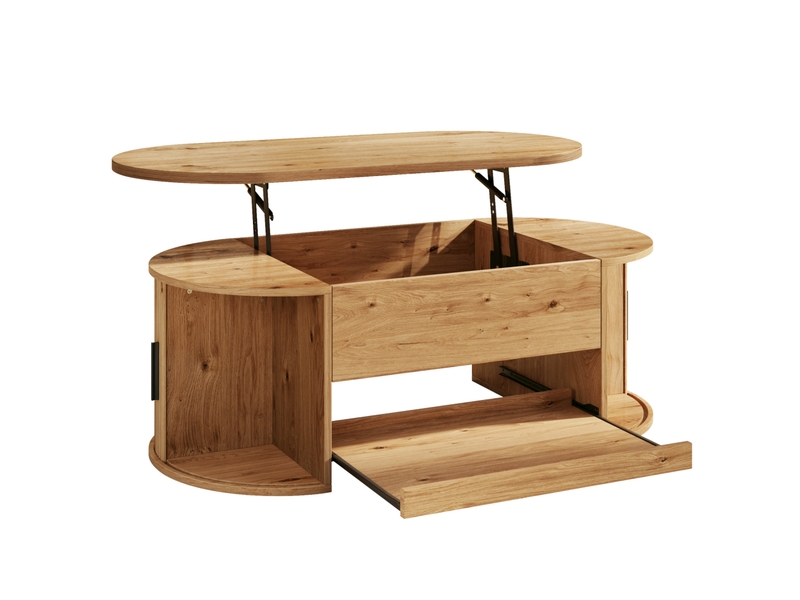  Table basse 110 x 55 cm naturelle en mdf, rangements latéraux avec portes coulissantes  - Conforama E