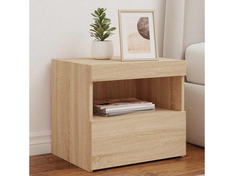  Vidaxl tables de chevet chêne sonoma led bois table de nuit 50x40x45cm chambre salon  - Conforama B