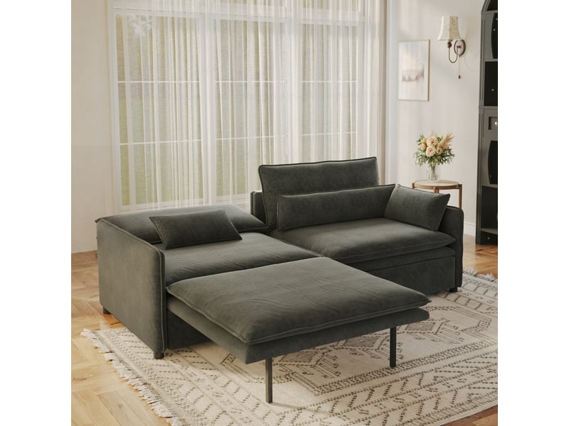  Canapé-lit 3 places 206x91x86 cm 3-en-1 convertible, pour salon, tissu, meuble de salon, mousse et bois, gris foncé  - Conforama B