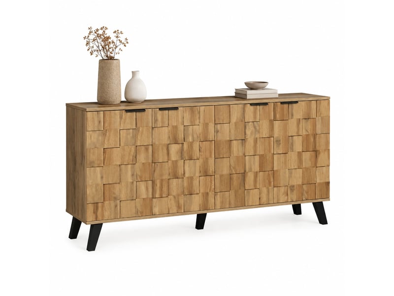  Buffet bas moderne 4 portes décor bois clair – 160,5 x 35,5 x 78 cm  - Conforama A