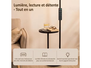Lampadaire led dimmable 42w 4840lm liseuse réglable et tablette lampadaire sur télécommande noir pied salon 2700k-6000k