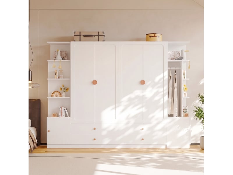  Armoire 6 portes blanche  270 x 45 x 200 cm avec 4 tringles et 4 tiroirs  - Conforama B