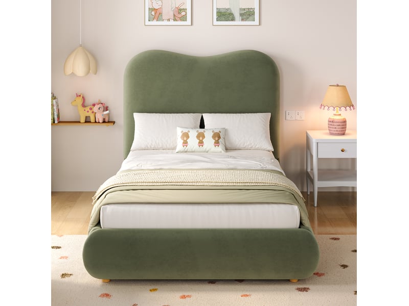 Modenvie lit coffre enfant 90x200 cm - avec rangement intégré, sommier inclus, sans matelas - vert - Conforama B