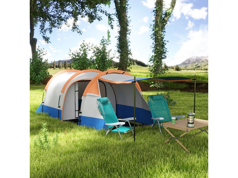  Tente de camping pour 2 personnes, crochet pour lanterne, trois entrées, imperméable, orange  - Conforama D