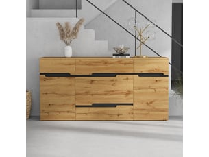 Buffet large 160x40x80 cm, meuble bas étroit idéal couloir, 2 portes et 4 tiroirs pour rangement
