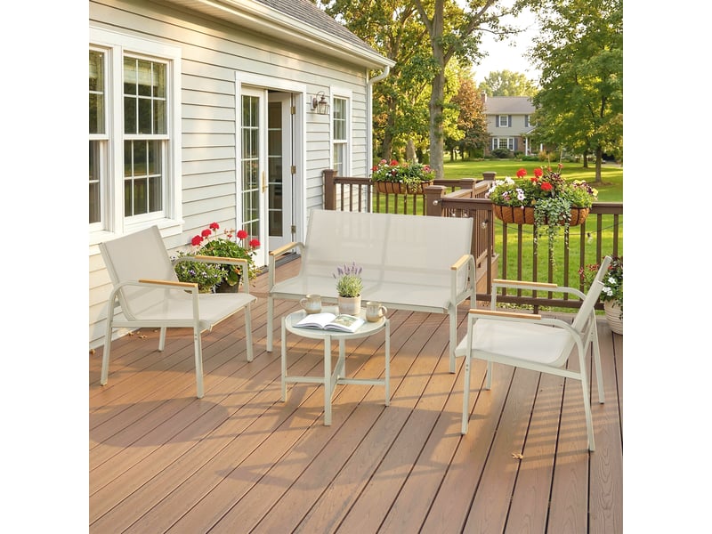  Salon de jardin ensemble de terrasse avec canapé 2 pl. 2 fauteuils et table basse 4 pcs vert  - Conforama D