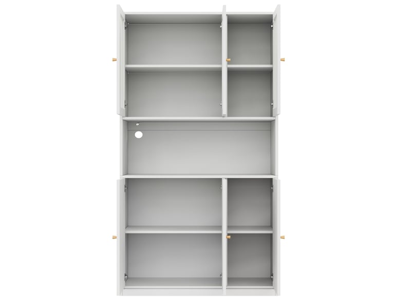 Bibliothèque 100x35x200 cm blanche en mdf, vitrine avec led et rangements pour livres et dossiers  - Conforama E