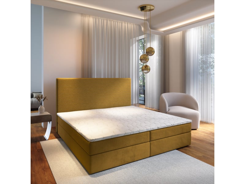  Boxspring giarro 200x200 cm, lit complet avec matelas, jaune  - Conforama B