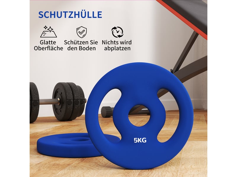  Lot de 2 disques de musculation 5kg, alésage 30 mm, poids bleus avec poignées pour fitness  - Conforama R